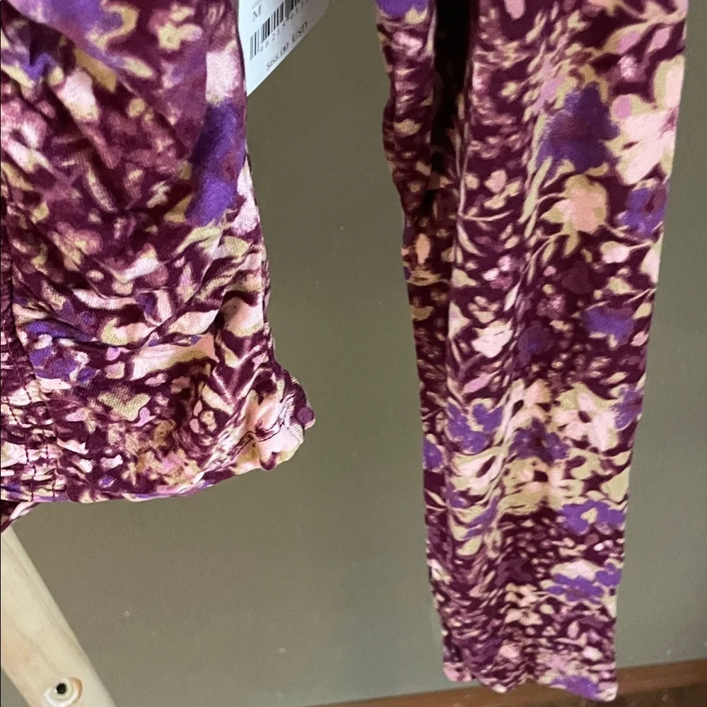 Free People Purple Floral Blouse with Black Lace